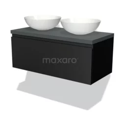 Modulo Plato Badkamermeubel Voor Waskom | 100 Cm Mat Zwart Greeploos Front Donkergrijs Blad 1 Lade