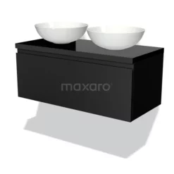 Modulo Plato Badkamermeubel Voor Waskom | 100 Cm Mat Zwart Greeploos Front Hoogglans Zwart Blad 1 Lade