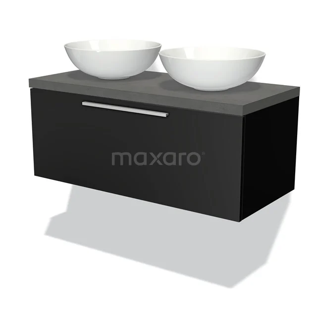 Modulo Plato Badkamermeubel Voor Waskom | 100 Cm Mat Zwart Vlak Front Donkergrijs Beton Blad 1 Lade 1 Modulo Plato Badkamermeubel Voor Waskom | 100 Cm Mat Zwart Vlak Front Donkergrijs Beton Blad 1 Lade