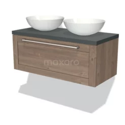 Modulo Plato Badkamermeubel Voor Waskom | 100 Cm Middenbruin Eiken Kader Front Donkergrijs Blad 1 Lade