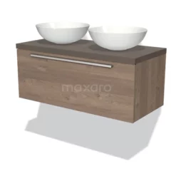 Modulo Plato Badkamermeubel Voor Waskom | 100 Cm Middenbruin Eiken Vlak Front Donkerbruin Eiken Blad 1 Lade