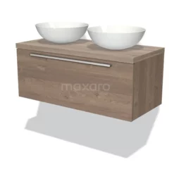 Modulo Plato Badkamermeubel Voor Waskom | 100 Cm Middenbruin Eiken Vlak Front Eiken Blad 1 Lade