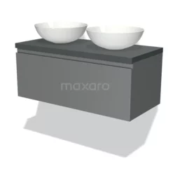 Modulo Plato Badkamermeubel Voor Waskom | 100 Cm Middengrijs Greeploos Front Donkergrijs Blad 1 Lade