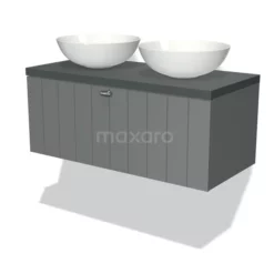 Modulo Plato Badkamermeubel Voor Waskom | 100 Cm Middengrijs Lamel Front Donkergrijs Blad 1 Lade