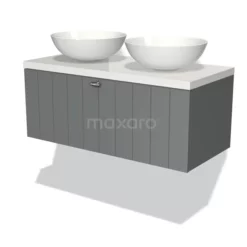 Modulo Plato Badkamermeubel Voor Waskom | 100 Cm Middengrijs Lamel Front Hoogglans Wit Blad 1 Lade