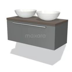 Modulo Plato Badkamermeubel Voor Waskom | 100 Cm Middengrijs Vlak Front Donkerbruin Eiken Blad 1 Lade