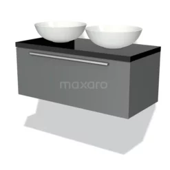 Badkamer Verkoopwinkel 15 Modulo Plato Badkamermeubel Voor Waskom | 100 Cm Middengrijs Vlak Front Hoogglans Zwart Blad 1 Lade