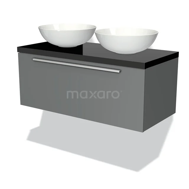 Modulo Plato Badkamermeubel Voor Waskom | 100 Cm Middengrijs Vlak Front Hoogglans Zwart Blad 1 Lade 1 Modulo Plato Badkamermeubel Voor Waskom | 100 Cm Middengrijs Vlak Front Hoogglans Zwart Blad 1 Lade