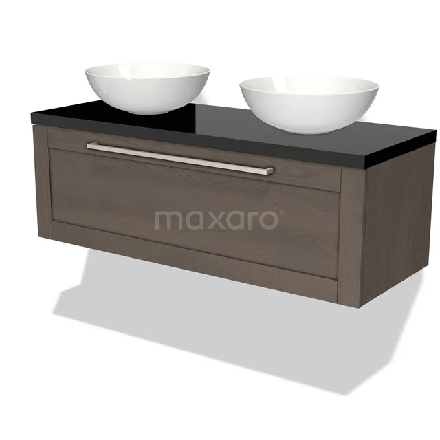 Modulo Plato Badkamermeubel Voor Waskom | 120 Cm Donkerbruin Eiken Kader Front Hoogglans Zwart Blad 1 Lade 1 Modulo Plato Badkamermeubel Voor Waskom | 120 Cm Donkerbruin Eiken Kader Front Hoogglans Zwart Blad 1 Lade