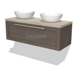 Modulo Plato Badkamermeubel Voor Waskom | 120 Cm Donkerbruin Eiken Kader Front Lichtgrijs Eiken Blad 1 Lade