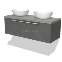 Modulo Plato Badkamermeubel Voor Waskom | 120 Cm Donkergrijs Beton Vlak Front Grijs Eiken Blad 1 Lade