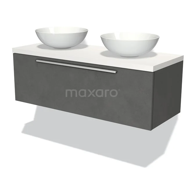 Modulo Plato Badkamermeubel Voor Waskom | 120 Cm Donkergrijs Beton Vlak Front Mat Wit Blad 1 Lade 1 Modulo Plato Badkamermeubel Voor Waskom | 120 Cm Donkergrijs Beton Vlak Front Mat Wit Blad 1 Lade