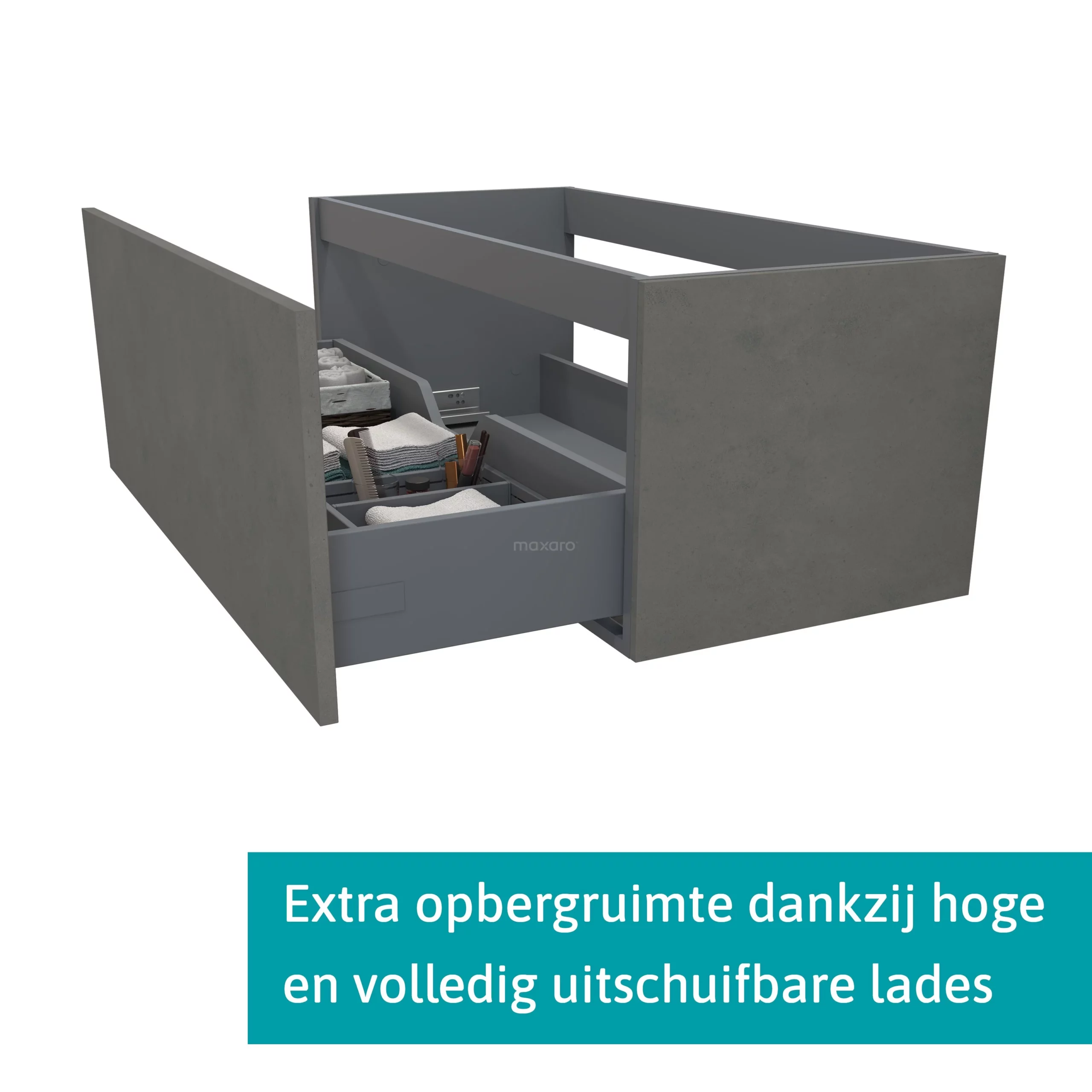 Modulo Plato Badkamermeubel Voor Waskom | 120 Cm Donkergrijs Beton Vlak Front Mat Zwart Blad 1 Lade 2 Modulo Plato Badkamermeubel Voor Waskom | 120 Cm Donkergrijs Beton Vlak Front Mat Zwart Blad 1 Lade - Afbeelding 2