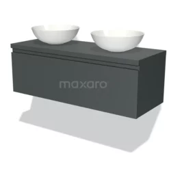 Modulo Plato Badkamermeubel Voor Waskom | 120 Cm Donkergrijs Greeploos Front Donkergrijs Blad 1 Lade