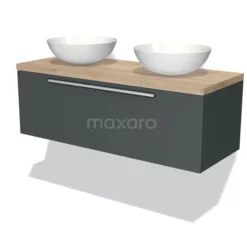 Modulo Plato Badkamermeubel Voor Waskom | 120 Cm Donkergrijs Vlak Front Lichtbruin Eiken Blad 1 Lade