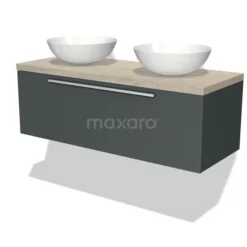 Modulo Plato Badkamermeubel Voor Waskom | 120 Cm Donkergrijs Vlak Front Lichtgrijs Eiken Blad 1 Lade