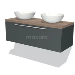 Modulo Plato Badkamermeubel Voor Waskom | 120 Cm Donkergrijs Vlak Front Middenbruin Eiken Blad 1 Lade