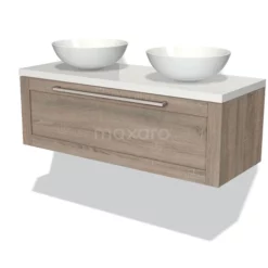 Modulo Plato Badkamermeubel Voor Waskom | 120 Cm Eiken Kader Front Hoogglans Wit Blad 1 Lade