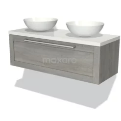 Modulo Plato Badkamermeubel Voor Waskom | 120 Cm Grijs Eiken Kader Front Hoogglans Wit Blad 1 Lade