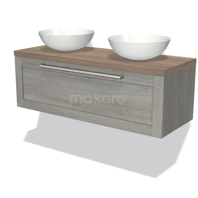 Modulo Plato Badkamermeubel Voor Waskom | 120 Cm Grijs Eiken Kader Front Middenbruin Eiken Blad 1 Lade 1 Modulo Plato Badkamermeubel Voor Waskom | 120 Cm Grijs Eiken Kader Front Middenbruin Eiken Blad 1 Lade
