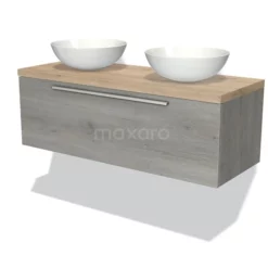 Modulo Plato Badkamermeubel Voor Waskom | 120 Cm Grijs Eiken Vlak Front Lichtbruin Eiken Blad 1 Lade