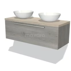 Modulo Plato Badkamermeubel Voor Waskom | 120 Cm Grijs Eiken Vlak Front Lichtgrijs Eiken Blad 1 Lade