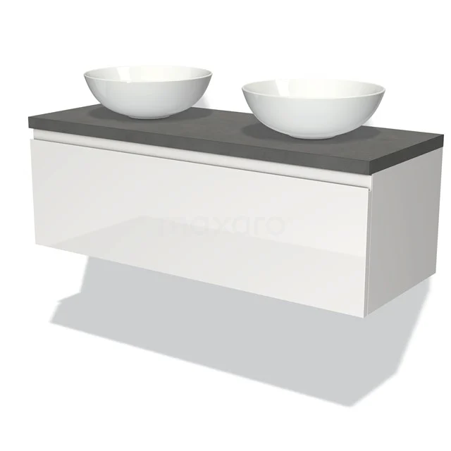 Modulo Plato Badkamermeubel Voor Waskom | 120 Cm Hoogglans Wit Greeploos Front Donkergrijs Beton Blad 1 Lade 1 Modulo Plato Badkamermeubel Voor Waskom | 120 Cm Hoogglans Wit Greeploos Front Donkergrijs Beton Blad 1 Lade