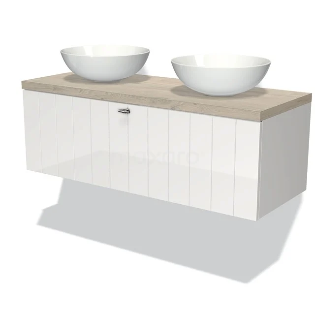 Modulo Plato Badkamermeubel Voor Waskom | 120 Cm Hoogglans Wit Lamel Front Lichtgrijs Eiken Blad 1 Lade 1 Modulo Plato Badkamermeubel Voor Waskom | 120 Cm Hoogglans Wit Lamel Front Lichtgrijs Eiken Blad 1 Lade