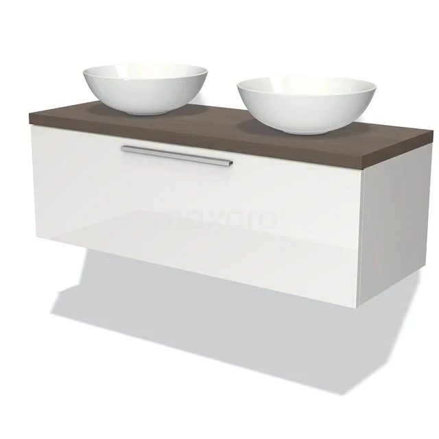 Modulo Plato Badkamermeubel Voor Waskom | 120 Cm Hoogglans Wit Vlak Front Donkerbruin Eiken Blad 1 Lade 1 Modulo Plato Badkamermeubel Voor Waskom | 120 Cm Hoogglans Wit Vlak Front Donkerbruin Eiken Blad 1 Lade