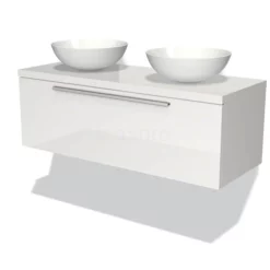 Modulo Plato Badkamermeubel Voor Waskom | 120 Cm Hoogglans Wit Vlak Front Hoogglans Wit Blad 1 Lade