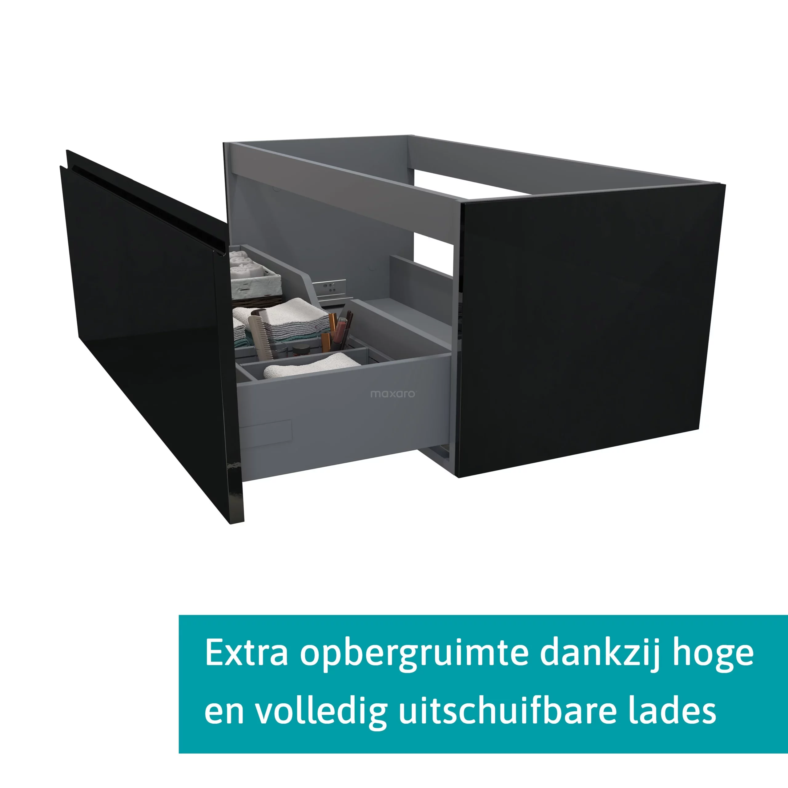 Modulo Plato Badkamermeubel Voor Waskom | 120 Cm Hoogglans Zwart Greeploos Front Middenbruin Eiken Blad 1 Lade 2 Modulo Plato Badkamermeubel Voor Waskom | 120 Cm Hoogglans Zwart Greeploos Front Middenbruin Eiken Blad 1 Lade - Afbeelding 2