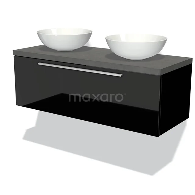Modulo Plato Badkamermeubel Voor Waskom | 120 Cm Hoogglans Zwart Vlak Front Donkergrijs Beton Blad 1 Lade 1 Modulo Plato Badkamermeubel Voor Waskom | 120 Cm Hoogglans Zwart Vlak Front Donkergrijs Beton Blad 1 Lade