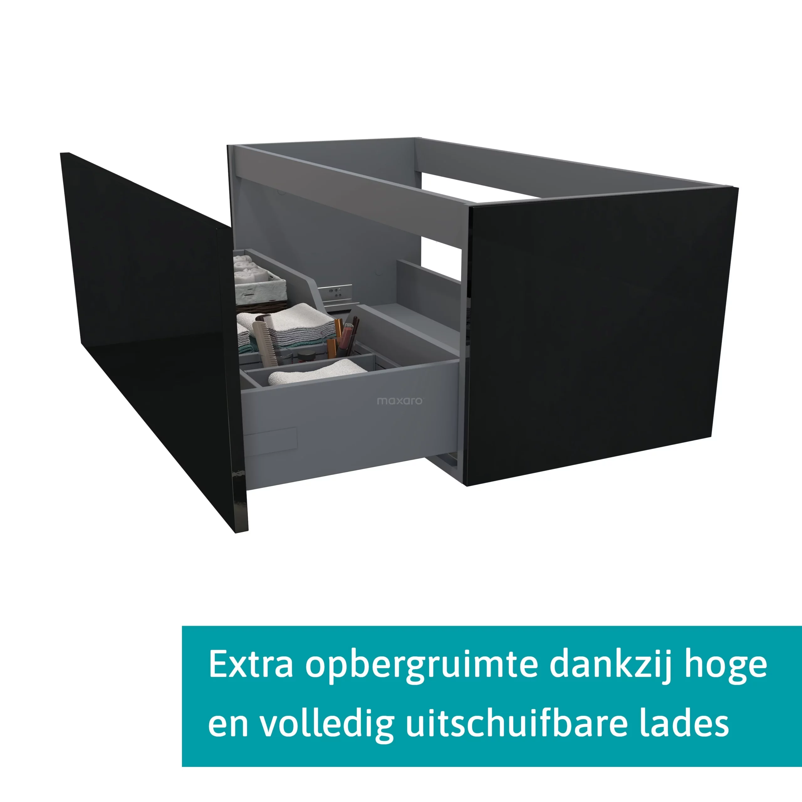 Modulo Plato Badkamermeubel Voor Waskom | 120 Cm Hoogglans Zwart Vlak Front Middenbruin Eiken Blad 1 Lade 2 Modulo Plato Badkamermeubel Voor Waskom | 120 Cm Hoogglans Zwart Vlak Front Middenbruin Eiken Blad 1 Lade - Afbeelding 2