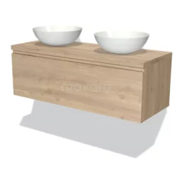 Modulo Plato Badkamermeubel Voor Waskom | 120 Cm Lichtbruin Eiken Greeploos Front Lichtbruin Eiken Blad 1 Lade