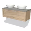 Modulo Plato Badkamermeubel Voor Waskom | 120 Cm Lichtbruin Eiken Kader Front Grijs Eiken Blad 1 Lade