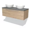 Modulo Plato Badkamermeubel Voor Waskom | 120 Cm Lichtbruin Eiken Vlak Front Middengrijs Blad 1 Lade