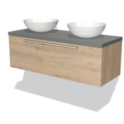 Modulo Plato Badkamermeubel Voor Waskom | 120 Cm Lichtbruin Eiken Vlak Front Middengrijs Blad 1 Lade