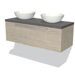Modulo Plato Badkamermeubel Voor Waskom | 120 Cm Lichtgrijs Eiken Vlak Front Donkergrijs Beton Blad 1 Lade