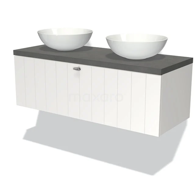 Modulo Plato Badkamermeubel Voor Waskom | 120 Cm Mat Wit Lamel Front Donkergrijs Beton Blad 1 Lade 1 Modulo Plato Badkamermeubel Voor Waskom | 120 Cm Mat Wit Lamel Front Donkergrijs Beton Blad 1 Lade