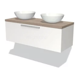 Modulo Plato Badkamermeubel Voor Waskom | 120 Cm Mat Wit Vlak Front Eiken Blad 1 Lade