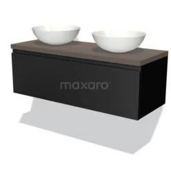 Modulo Plato Badkamermeubel Voor Waskom | 120 Cm Mat Zwart Greeploos Front Donkerbruin Eiken Blad 1 Lade