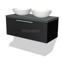 Modulo Plato Badkamermeubel Voor Waskom | 120 Cm Mat Zwart Vlak Front Donkergrijs Blad 1 Lade