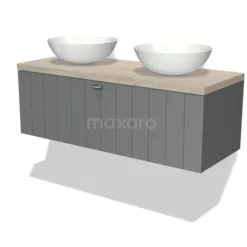 Modulo Plato Badkamermeubel Voor Waskom | 120 Cm Middengrijs Lamel Front Lichtgrijs Eiken Blad 1 Lade