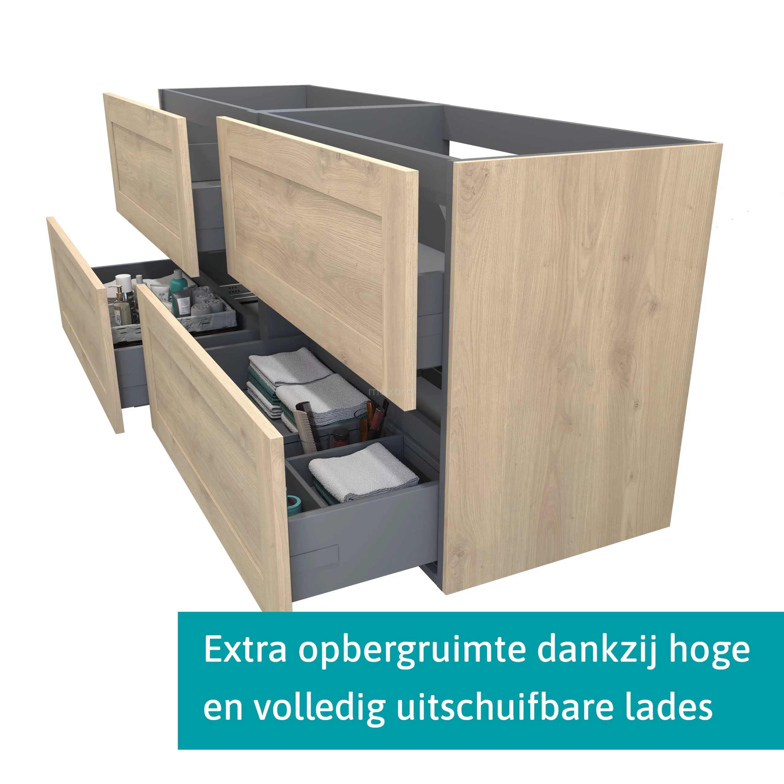 Modulo Plato Badkamermeubel Voor Waskom | 160 Cm Lichtbruin Eiken Kader Front Lichtbruin Eiken Blad 4 Lades 2 Modulo Plato Badkamermeubel Voor Waskom | 160 Cm Lichtbruin Eiken Kader Front Lichtbruin Eiken Blad 4 Lades - Afbeelding 2