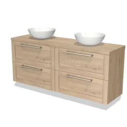 Modulo Plato Badkamermeubel Voor Waskom | 160 Cm Lichtbruin Eiken Kader Front Lichtbruin Eiken Blad 4 Lades