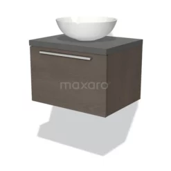 Modulo Plato Badkamermeubel Voor Waskom | 60 Cm Donkerbruin Eiken Vlak Front Donkergrijs Beton Blad 1 Lade