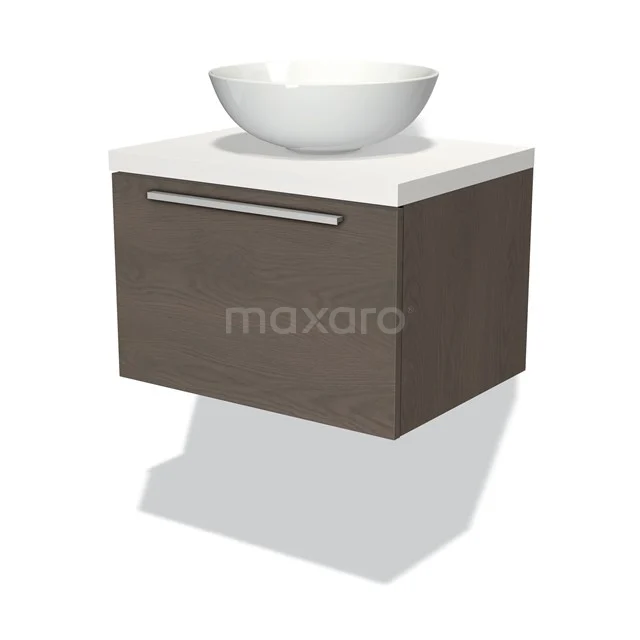 Modulo Plato Badkamermeubel Voor Waskom | 60 Cm Donkerbruin Eiken Vlak Front Mat Wit Blad 1 Lade 1 Modulo Plato Badkamermeubel Voor Waskom | 60 Cm Donkerbruin Eiken Vlak Front Mat Wit Blad 1 Lade