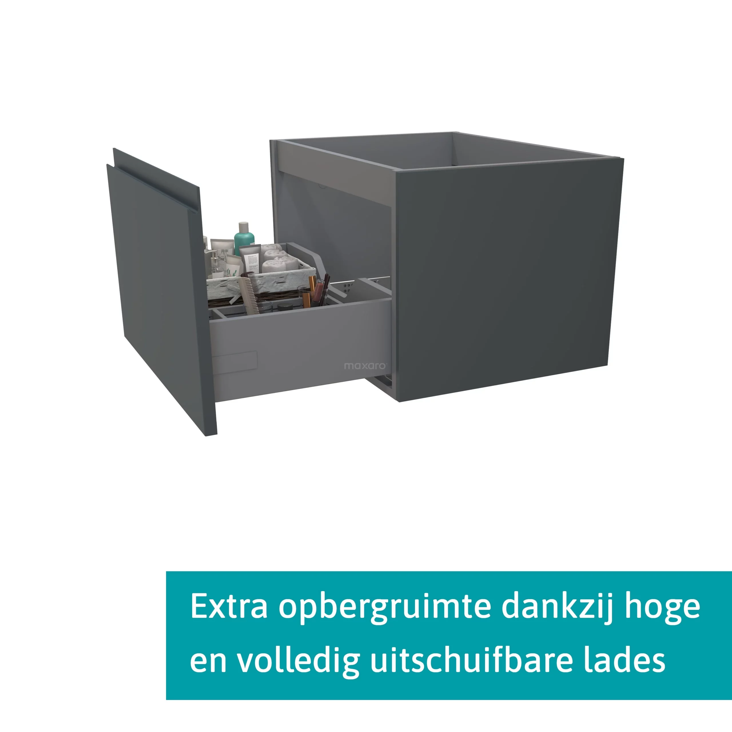 Modulo Plato Badkamermeubel Voor Waskom | 60 Cm Donkergrijs Greeploos Front Eiken Blad 1 Lade 2 Modulo Plato Badkamermeubel Voor Waskom | 60 Cm Donkergrijs Greeploos Front Eiken Blad 1 Lade - Afbeelding 2