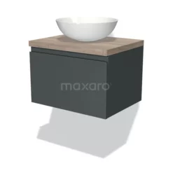 Modulo Plato Badkamermeubel Voor Waskom | 60 Cm Donkergrijs Greeploos Front Eiken Blad 1 Lade