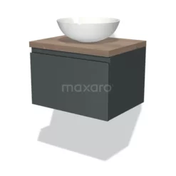 Modulo Plato Badkamermeubel Voor Waskom | 60 Cm Donkergrijs Greeploos Front Middenbruin Eiken Blad 1 Lade